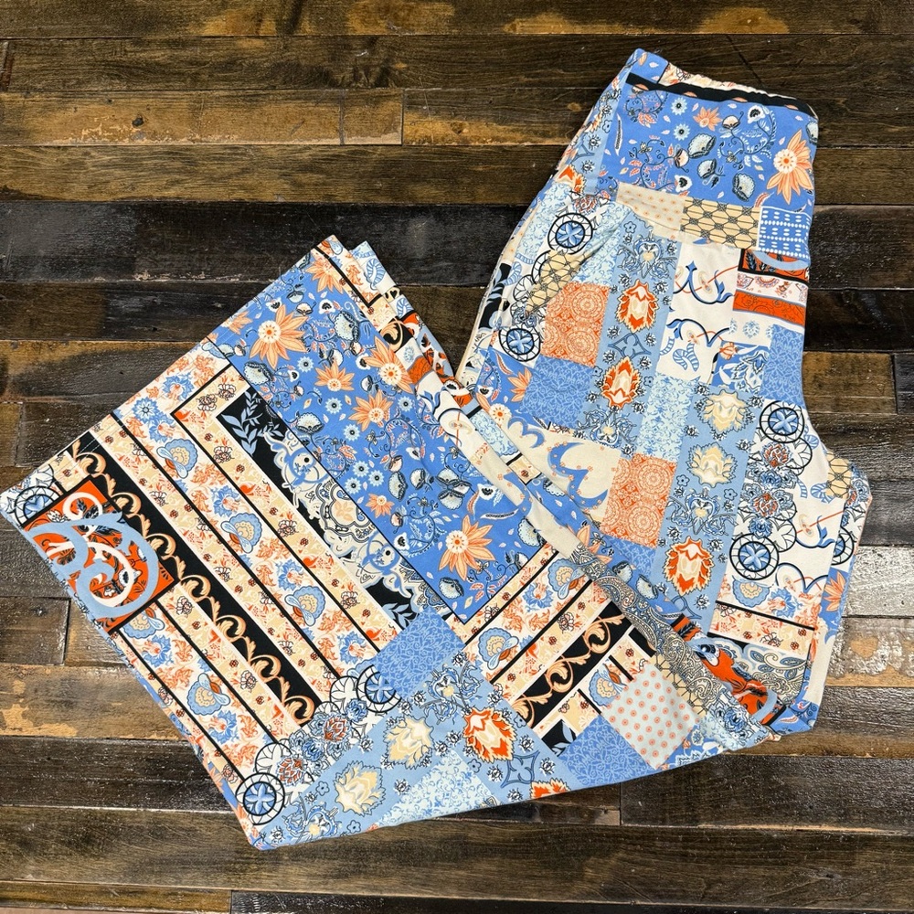 Source Unknown Blue and Orange soft and stretchy Patchwork Wide Leg Pants Medium